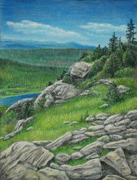 Landscape Study by k8lag on DeviantArt Landscape Painting With Colored Pencils, Pencil Color Drawing Landscape, Landscape With Pencil Colour, Coloured Pencil Landscape Drawings, Landscape Drawing Colored Pencil, Colored Pencil Art Landscape, Pencil Crayon Landscape, Watercolor Pencil Landscape, Color Pencil Landscape Drawing