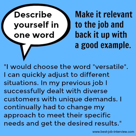 Describe Yourself In One Word, Job Interview Prep, Job Interview Answers, Interview Help, Cv Inspiration, Job Interview Preparation, Job Interview Advice, Interview Answers, Interview Advice