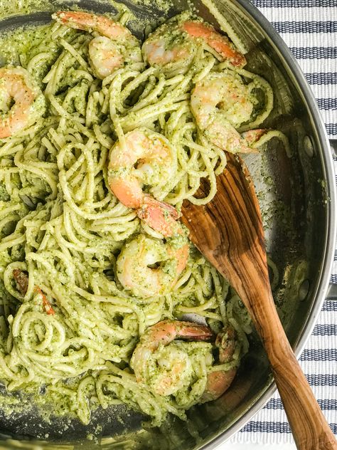 Pesto Shrimp Pasta, Pasta And Shrimp, Pesto Pasta Dishes, Shrimp Pesto Pasta, Fresh Basil Pesto, Basil Pesto Pasta, Healthy Pesto, Light Summer Meals, Pesto Shrimp