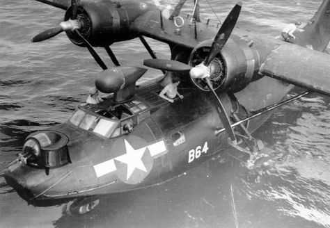 Black PBY-5A Catalina of Patrol Bombing Squadron VPB-54 pulled from the water at a base in the Philippines, late 1945. Amphibious Aircraft, Float Plane, Fly Navy, Wwii Plane, Flying Boat, Ww2 Planes, Wwii Aircraft, Ww2 Aircraft, Vintage Aircraft