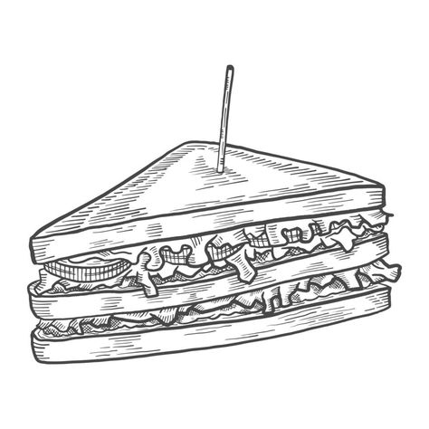 sandwich fast food single isolated hand drawn sketch with outline style How To Draw A Sandwich, Sandwich Drawing Simple, Food Outline Drawing, Drawing Sandwich, Sandwich Sketch, Sandwich Tattoo, Food Drawing Sketches, Lunch Drawing, Sandwich Vector