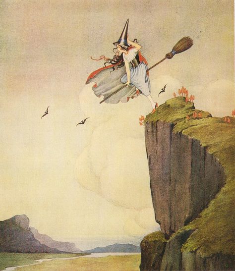 The Witch - Fairyland, 1926 Ida Rentoul Outhwaite, Halloween Creative, Fairy Illustration, A Broom, Baba Yaga, Vintage Fairies, Fairy Book, Witch Art, Fairytale Art