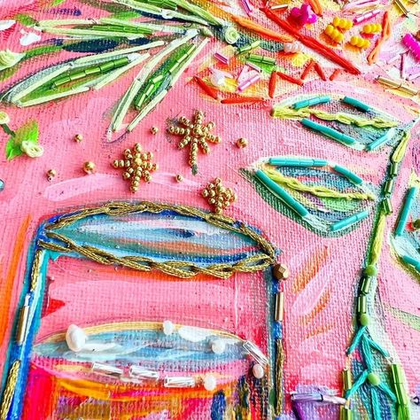 How to Start Bead Embroidery: A Beginner's Guide Embroidery And Acrylic On Canvas, Embroidery Acrylic Painting, Hand Embroidery On Canvas, Stitching On Canvas, Crafts Origami, Applique Stitches, Canvas Collage, Gem Art, Bead Embroidery Tutorial