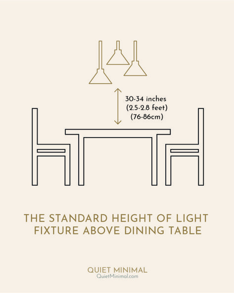 The Standard Height Of Light Fixture Above Dining Table | What's The Height Of A Hanging Light Above A Table? - Quiet Minimal - Interior Design Inspiration & Ideas Simple Lighting Dining Room, Lamps Above Dining Table, Dining Table Overhead Lighting, Dining Table Hanging Lamp, Hanging Lights On Dining Table, Pendant Light Height Above Dining Table, Drop Lights Dining Table, Light Over Dining Table Hanging, Dining Table Hanging Light