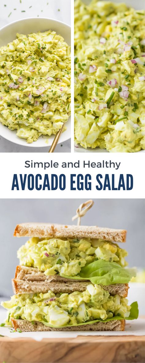 Stop guessing what's in your deli egg salad sandwich! This fast and fresh Creamy Avocado Egg Salad is a healthier alternative to traditional egg salad because there’s minimal mayo and tons of flavor from dijon mustard, lemon juice, red onions, and fresh herbs. Perfect for breakfast or lunch. Save this recipe for later! Egg Salad And Avocado, Avo And Egg Salad, Healthy Avocado Egg Salad, Avocado Egg Salad With Cottage Cheese, Lunch Ideas With Avocado, Healthy Egg Salad Sandwich, Egg Salad Healthy, Egg Avocado Salad, Healthy Egg Salad Recipe