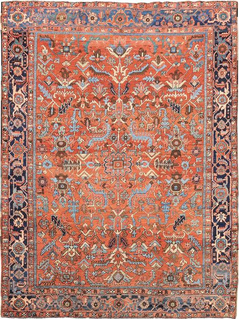 ANTIQUE HERIZ Origin: PERSIA Size: 8' 8" x 11' 5" Rug ID # 215 Antique Persian Carpet, Carpet Designs, Heriz Rug, Persian Carpets, Heriz Rugs, Antique Carpets, Fine Rugs, Antique Textiles, Travel Souvenirs