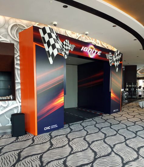 A simple and cool looking arch created by us for a racing event surely managed to welcome and attract people at the venue.  We are industry experts in large format printing services. Contact us for all types of printing requirements.   #welcomearch #advertising #digitalprinting #eventbranding #branding #event #racing #ignite #arch #innovation #wow #speed #racecar #carevent Grand Prix Decorations, Arch Event Design, Corporate Event Backdrop Design, F1 Mexico, Traffic Signage, Egypt Food, Arch Gate, Marketing Activations, Racing Theme