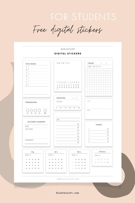 Free digital stickers download for students studentplanner #minimalistdailyplanner. Free Digital Journal Goodnotes, Student Planner Organization, Free Digital Stickers, Free Digital Planner, Unique Planner, Monthly Planner Template, College Organization, Mini Planner, Planner Sheets