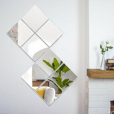 Stimulate your creativity, use 8 mirrors to spell out your favorite patterns, and install them in your favorite places in the house. Complete your guest suite ensemble or gallery display with this essential mirror, the perfect piece for any wall. Size: 9" x 9" Mirror Patterns On Wall, Mirror Tile Wall Decor, Small Square Mirror Wall Decor, Mirror Squares Wall, Mirror Tiles On Wall, Square Mirror Wall Decor Diy, Square Mirror Decor, Small Mirror Wall Decor Ideas, Small Mirror Wall Decor