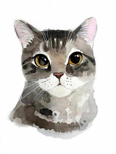 Custom Cat Portrait, 강아지 그림, Watercolor Pet Portraits, Art Face, Watercolor Paintings Easy, Cat Portrait, Watercolor Cat, Watercolor Art Lessons, Art Cat