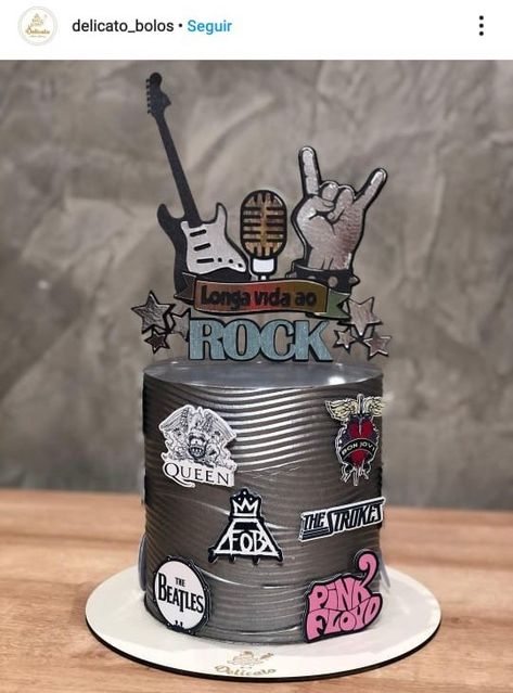 Rock Roll Birthday Cake, Rock N Roll Cake Pops, Rock And Roll Themed Cake, Rock Band Cake, 80s Rock Cake, Rock N Roll Cake Birthday, Rock And Roll Cake Ideas, Punk Rock Cake, Rock And Roll Birthday Cake