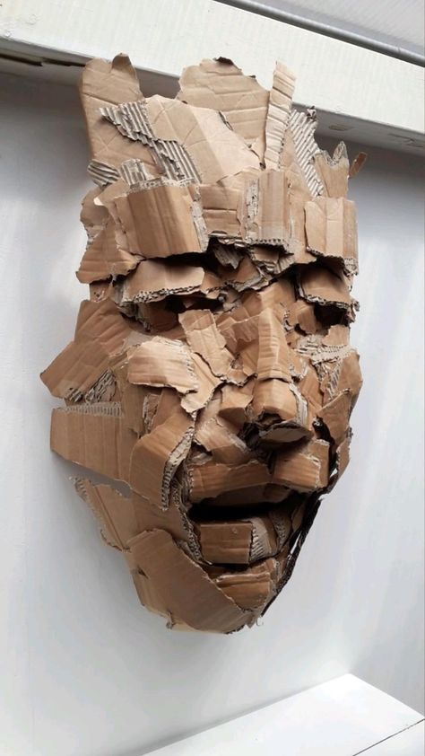 Cardboard Mask, Gcse Art Sketchbook, Cardboard Sculpture, Trash Art, Layered Art, Alberto Giacometti, Cardboard Art, Gcse Art, A Level Art