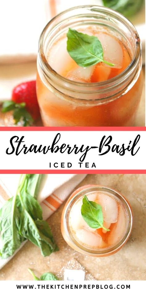 Basil Tea Recipe, Basil Drinks Nonalcoholic, Strawberry Basil, Basil Iced Tea, Strawberry Ice Tea Recipe, Strawberry Basil Drink, Strawberry Basil Iced Tea, Strawberry Basil Shrub Recipe, Strawberry Mint Tea