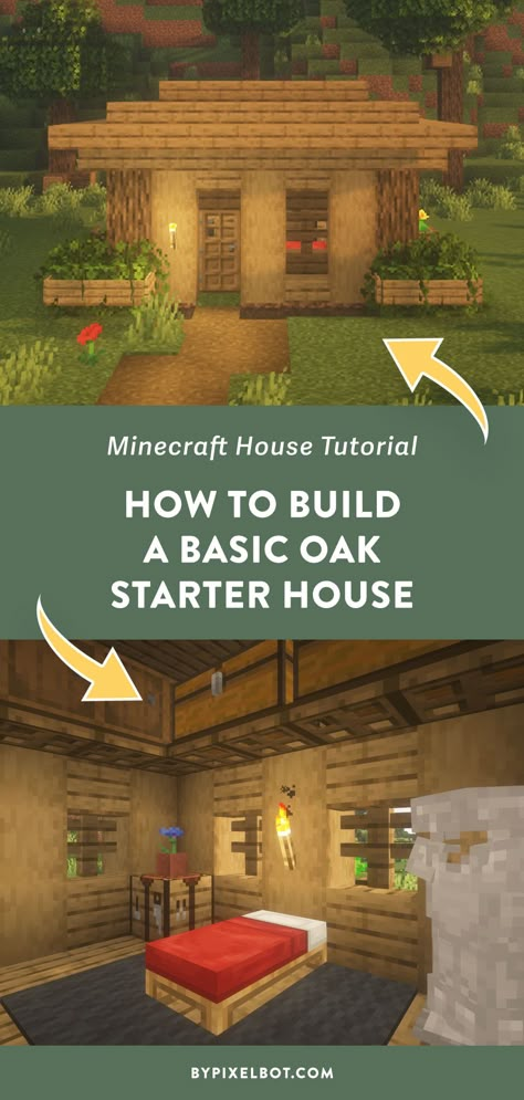 Simple Minecraft Houses Step By Step, Minecraft Small House, Minecraft Starter House, Survival House, House In Minecraft, Minecraft Houses Survival, Starter House, Minecraft Houses Blueprints, Minecraft House Plans