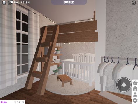 **My Idea** Its a bunk bed for kids and babies. Top is a bed and custom shelves on the bottom! Bloxburg Room Ideas Bunk Bed, Bloxburg Bunk Bed Ideas, Bloxburg Bedroom Ideas For Kids, Bloxburg Kids Room Ideas, Room Ideas Bunk Beds, Bunk Bed Room Ideas, Bloxburg Bedroom Ideas, Bloxburg Interior, Bloxburg Building