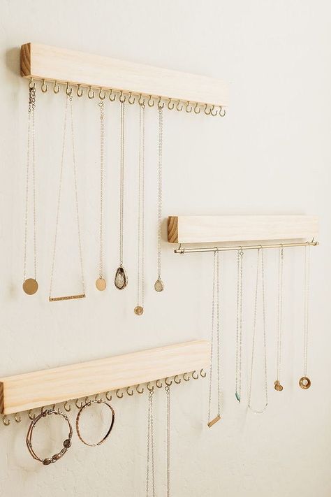 Minimalist Modern Farmhouse, Necklace Organizer Diy, Jewelry Wall Display, Earrings Storage, Jewelry Organizer Diy Wall, Farmhouse Decor Wall, Jewerly Organizer, Jewellery Holder, Jewelry Organizer Wall