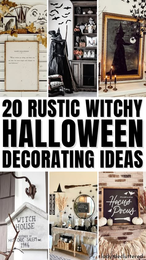 20 Rustic Witchy Halloween Decorating Ideas Witch Decor Halloween Inside, Witches Theme Decorations, Wiccan Halloween Decor, Witch Theme Halloween Decor Living Room, Diy Witch Halloween Decor, Witchy Decorations Diy, Witch Apothecary Halloween Decor, Witchy Chic Decor, Diy Witchy Halloween Decorations