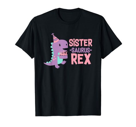 PRICES MAY VARY. Roar! Super cute Matching Girl Dinosaur Birthday Party Shirts for Family and Party Guests! Perfect for the Dinosaur Birthday Party, grab one for every guest! Sister Saurus Rex with cute Purple Girl Dinosaur and Party Hat Lightweight, Classic fit, Double-needle sleeve and bottom hem Dino Birthday Girl, Dinosaur Party Hats, Dinosaur Family, Girl Dinosaur Birthday, Squad Outfits, Dino Birthday, Grandma Birthday, Purple Girls, Birthday Party Shirt