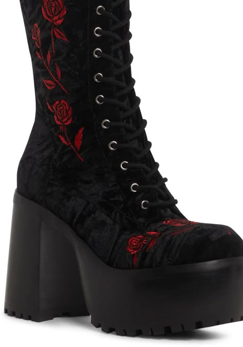 Monster High Heels, Dollskill Heels, Bone Heels, Cute Black Boots, Rose Clothes, Fancy Boots, Heel Combat Boots, 90s Platform Shoes, Platforms Shoes