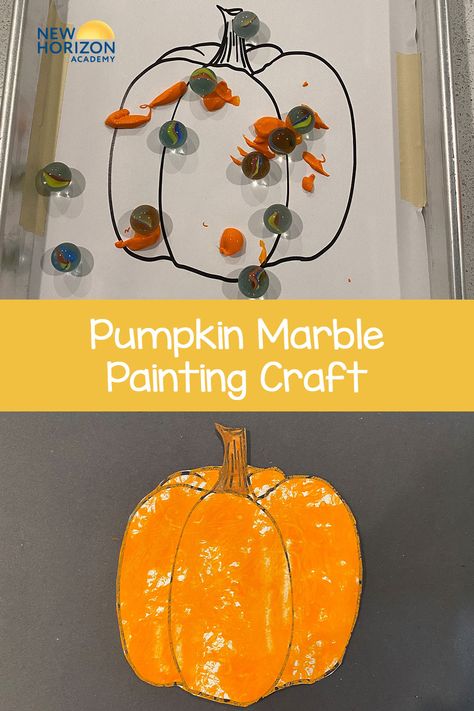 Orange Craft, Preschool Crafts Fall, Pumpkin Template, Pumpkin Activities, Fun Pumpkins, Black Construction Paper, Marble Painting, Painting Activities, Orange Paint