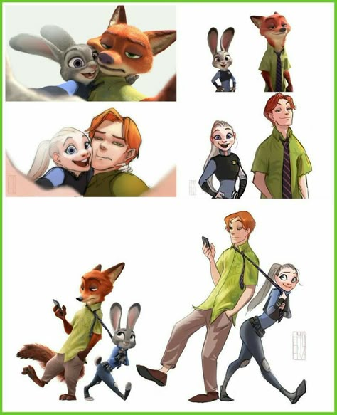 Zootopia Funny, Disney Characters As Humans, Zootopia Fanart, Zootopia Nick And Judy, Cartoon Characters As Humans, Zootopia Comic, Zootopia Art, Nick And Judy, Images Disney