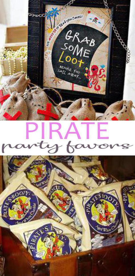 4 Pirate party favors kids will love. Fun Pirate birthday party favor ideas for boys and girls. Simple Pirate Birthday Party, Ahoy Matey Pirate Theme, 2nd Birthday Pirate Theme, Treasure X Birthday Party, Mermaid And Pirate Birthday Party Ideas, Pirate Goody Bag Ideas, Pirate 1st Birthday Party, Mermaids And Pirates Birthday Party, Pirate And Fairy Birthday Party