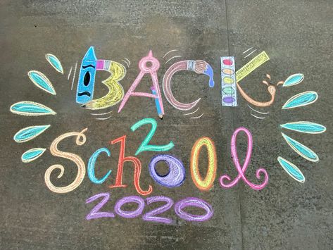 Chalk Crayons Art, Sidewalk Chalk Inspirational Quotes, Welcome Back To School Sidewalk Chalk, Welcome Back Chalk Art, Sidewalk Chalk Lettering, Sidewalk Chalk Art Back To School, Chalk Art Back To School, 1st Day Of School Chalk Art, Last Day Of School Chalk Art