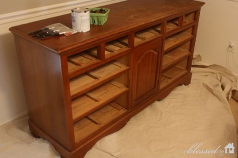 Dresser Turned Buffet, Buffet Cabinet Makeover, Dresser To Buffet, Dresser Turned, Gray Kitchens, Buffet Makeover, Painting Oak Cabinets, Dresser Redo, Hutch Makeover