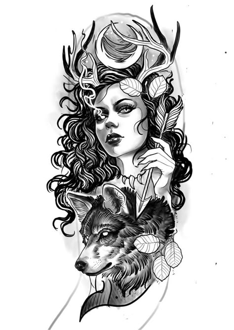 Satyr Tattoo Design, Hel Goddess Tattoo, Huntress Tattoo, Dynamic Faces, Druid Tattoo, Greek Goddess Tattoo, Hel Goddess, Dark Goddesses, Valkyrie Tattoo