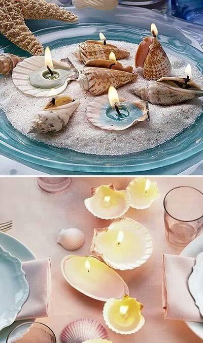 Candle shells. Take your leftover candle wax and poor it in a shell.   ~ Like and follow for more. #Home #Garden #Trusper #Tip Leftover Candle Wax, Cheap Table Decorations, Leftover Candle, Decor Marin, Coastal Candle, Seashell Candles, Art Coquillage, Shells Diy, Shell Candles