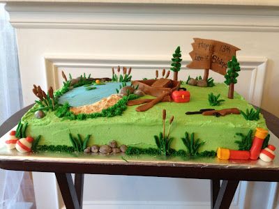 Hunting and Fishing Cake.... Going to attempt this one for The birthday girl! Fishing Birthday Party Boys, Hunting Birthday Cakes, Fish Cake Birthday, Fishing Cake Topper, Fishing Cake, Hunting Cake, Hunting Birthday, Fishing Birthday Party, Hunting And Fishing