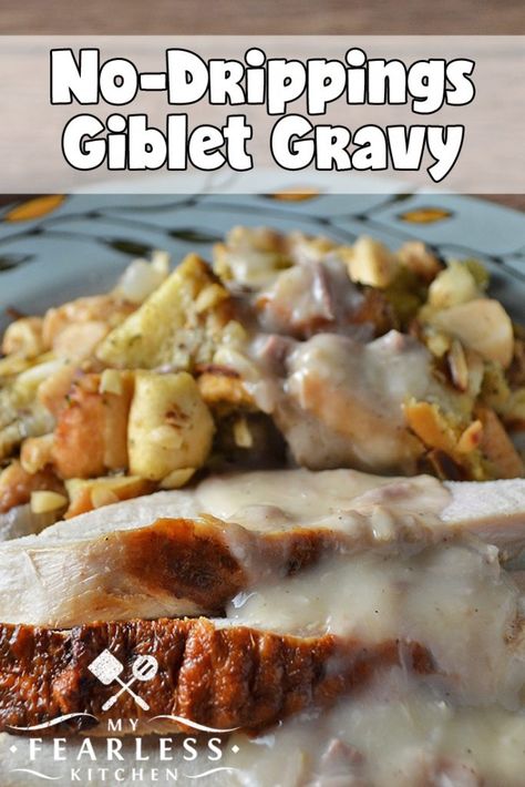 No turkey drippings? No problem! You won't be able to tell the difference with this No-Drippings Giblet Gravy. #turkey #gravy #thanksgiving Gravy Recipe No Drippings, Turkey Gravy Without Drippings, Thanksgiving Gravy Recipes, Turkey Giblet Gravy, Easy Homemade Gravy, Beef Gravy Recipe, Turkey Gravy Recipe Easy, Best Turkey Gravy, Turkey Gravy From Drippings