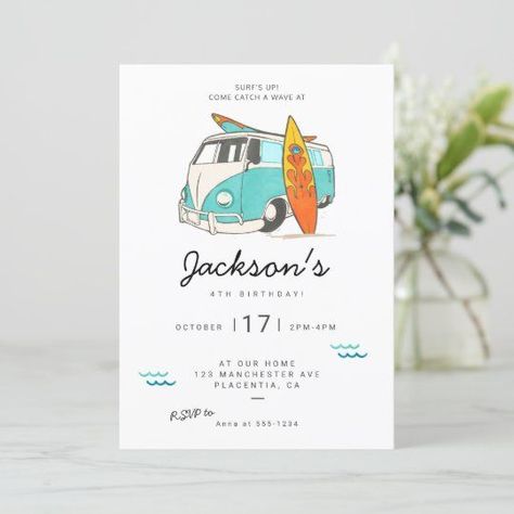 Modern Minimalist Surf birthday Party invitation Surfing Party, Surf Birthday Party, Second Birthday Boys, Surf Birthday, Ocean Birthday Party, Surf Party, Ocean Birthday, Kids Themed Birthday Parties, Fun Party Themes