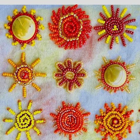 Bead Embroidery Kits on Instagram: "It's summer and the heat is on! Colorado has a lot of sunny days, and I was inspired to do a quilt-like sampler with 25 different sun designs employing a palette of yellows, oranges, and reds and a variety of bead finishes such as crystal, matte, and shiny. The “quilt” measures 7 inches high by 6.75  inches wide.  It’s available as a kit along with lots of other designs on my shop on ETSY. Just click the BEADEMBROIDERYKITS link in my profile. The design is printed in color on stitch-able backing fabric.  Kit instructions  include bead colors and sizes, any additional supplies you’ll need, and stitching method. (Beads are not included.) I know you bead embroidery enthusiasts will enjoy making this!" Diy Ripped Jeans, Diy Bead Embroidery, Fabric Kit, Sun Designs, Bead Embroidery, Embroidery Kits, Diy Beads, My Profile, Beaded Embroidery