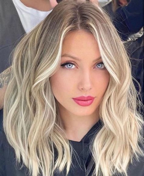 Bright Blonde Hair Shoulder Length, Shoulder Length Blonde Hairstyles, Mid Length Blonde Hair, Ash Blonde Hair Balayage, Neon Bodysuit, Blonde Hair Goals, Bright Blonde Hair, Summer Blonde Hair, Blonde Hair Transformations