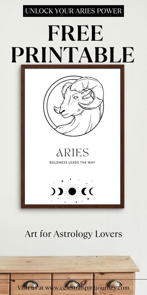 Are you an Aries or know someone who is? Download this free Aries printable to celebrate the boldness, energy, and pioneering spirit of Aries! Whether it’s for home decor, a thoughtful gift, or just personal inspiration, this printable art captures the true essence of the Aries zodiac sign. Get it now and embrace the fire within you! Celestial Spirit, Aries Symbol, Aries Traits, Aries Zodiac Sign, Sign Meaning, Numerology Numbers, Astrology And Horoscopes, Zodiac Sign Traits, Free Printable Art