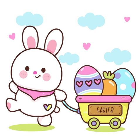 Vector easter bunny pulling a cart with ... | Premium Vector #Freepik #vector #cute-bunny #cute-illustration #cute-rabbit #chibi Diy Father's Day Crafts, Easter Drawings, Cupcake Vector, Rabbit Drawing, Easter Illustration, Illustration Art Kids, Easter Stickers, Easter Clipart, About Easter