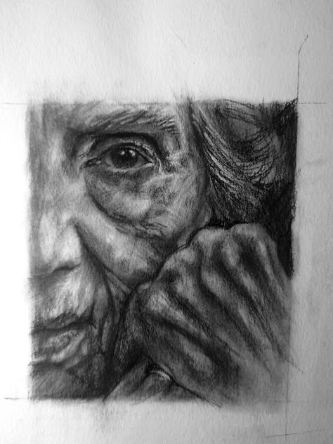 Mary, Jan 2020 Gcse Art Sketchbook Charcoal, The Human Condition Art, Human Condition Art, Old People Art, Entwined Art, Aging Art, Journeys Art, Loss Of Identity, Charcoal Study