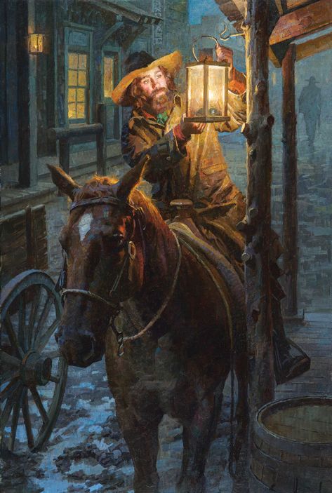 Lamplighter of Abilene, oil on canvas, 30 x 20” Morgan Weistling, Cowboy Artwork, Jackson Hole Art, Cowboy Artists, Western Artwork, Western Paintings, Western Artist, Representational Art, West Art