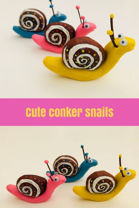 Gather conkers and turn them into these super cute little snails with a dab of paint and some Plasticine. A gorgeous autumn craft for kids. Conker Painting, Plasticine Art For Kids, Conkers Craft, Clay Art For Kids, Afternoon Crafts, Kids Painting Crafts, Autumn Craft, Clay Crafts For Kids, Group Crafts