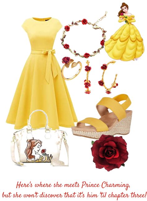 Belle Disney Outfit Ideas, Belle Bounding Outfits, Princess Belle Inspired Outfits, Beauty And The Beast Inspired Outfits, Modern Belle Costume, Beauty And The Beast Outfit Ideas, Modern Belle Outfits, Belle Disney Bound, Belle Outfit Ideas