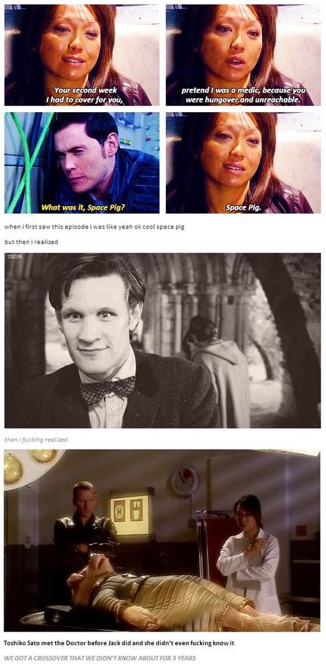 Space pig Wibbly Wobbly Timey Wimey Stuff, Torchwood, Captain Jack, Timey Wimey Stuff, Superwholock, The Doctor, Dr Who, Chris Evans, Mad Men