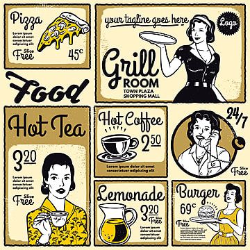 Retro Template, Menu Design Layout, Gourmet Catering, Easy Sushi, Coffee Maker Machine, Food Promotion, Fast Food Menu, Retro Cafe, Vintage Menu