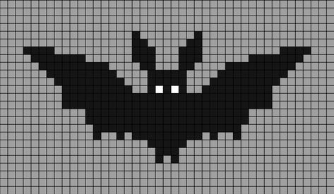 A pixel art template of a bat (flying animal). Bat Pixel Art, Bat Grid Pattern, Crochet Grid Patterns Halloween, Pixel Grid Crochet Halloween, Creepy Pixel Art Grid, Horror Pixel Art Grid, Bat Knitting Chart, Halloween Post, Easy Pixel Art