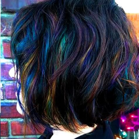 How to Create Oil Slick Hair - Oil Slick Hair Color DIY Oil Slick Hair Color, Hair Color Short Hair, Oil Slick Hair, Slick Hair, Hair Techniques, Hair Color Techniques, Bright Hair, Oil Slick, Short Hair Color