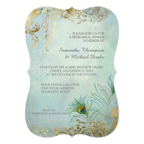 Rehearsal Dinner Gold Leaf Peacock Feather Elegant Invitation #affiliate , #AFFILIATE, #Peacock#Leaf#Elegant#Feather Blue Gold Wedding Invitation, Gold Engagement Party, Peacock Wedding Invitations, Faux Gold Leaf, Blue Gold Wedding, Grey Wedding Invitations, Couples Bridal Shower, Vintage Peacock, Gray Wedding