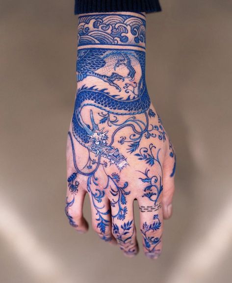 Blue Tattoos, Blue Dragon Tattoo, Blue Ink Tattoos, Dragon Tattoo Ideas, Tattoo Magazine, Blue Tattoo, Asian Tattoos, Makeup Tattoos, Elegant Tattoos