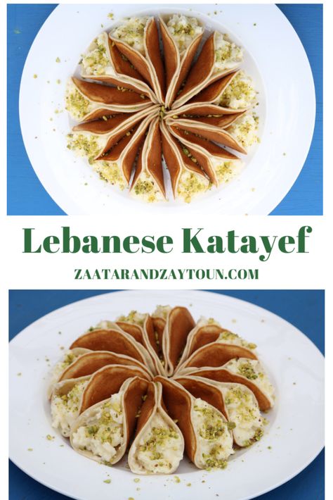 Lebanese Deserts, Katayef Recipe, Lebanese Recipes Authentic, Atayef Recipe, Lebanese Desserts Recipes, Iftar Ideas, Recipe Lebanese, Clotted Cream Recipes, Lebanese Sweets