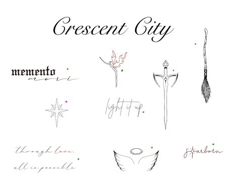 Starborn Tattoo Crescent City, Crescent City Inspired Tattoos, Small Sjm Tattoo, Through Love All Is Possible Crescent City Tattoo, Starsword Crescent City Tattoo, Sjm Universe Tattoo Ideas, Acotar Tog Crescent City Tattoo, Crescent City Nails, Sjm Universe Tattoo