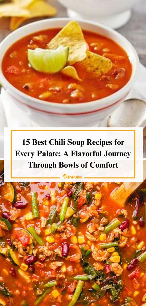 Embark on a flavorful journey through bowls of comfort with the 15 Best Chili Soup Recipes! From hearty classics to spicy twists, warm up your soul with each satisfying spoonful. 🥣🌶️ 


#DishPulse #ChiliSoupLove #ComfortFood #RecipeInspiration #SoupSeason #FoodieFaves #HomemadeGoodness Chili Soup Recipes, Chili Bean Soup, Chili Soup Recipe, Chicken Chili Soup, Mexican Cornbread Recipe, White Bean Chicken Chili, Best Chili, Creamy White Chicken Chili, Green Chili Chicken